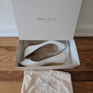*NIB* Jimmy Choo Bergen peep toe white wedge